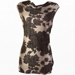 CAbi Black/White Sleeveless Floral Top